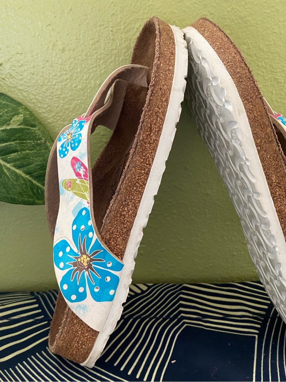 Pre-owned Birki’s Sandal in Floral White & Blue Sz 38/7 Women’s - Picture 5 of 9